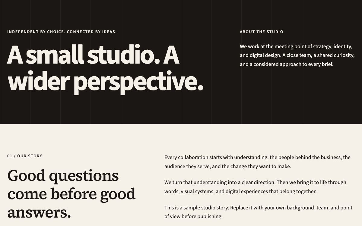 Page — About the studio starter layout in Trama 1.1.0