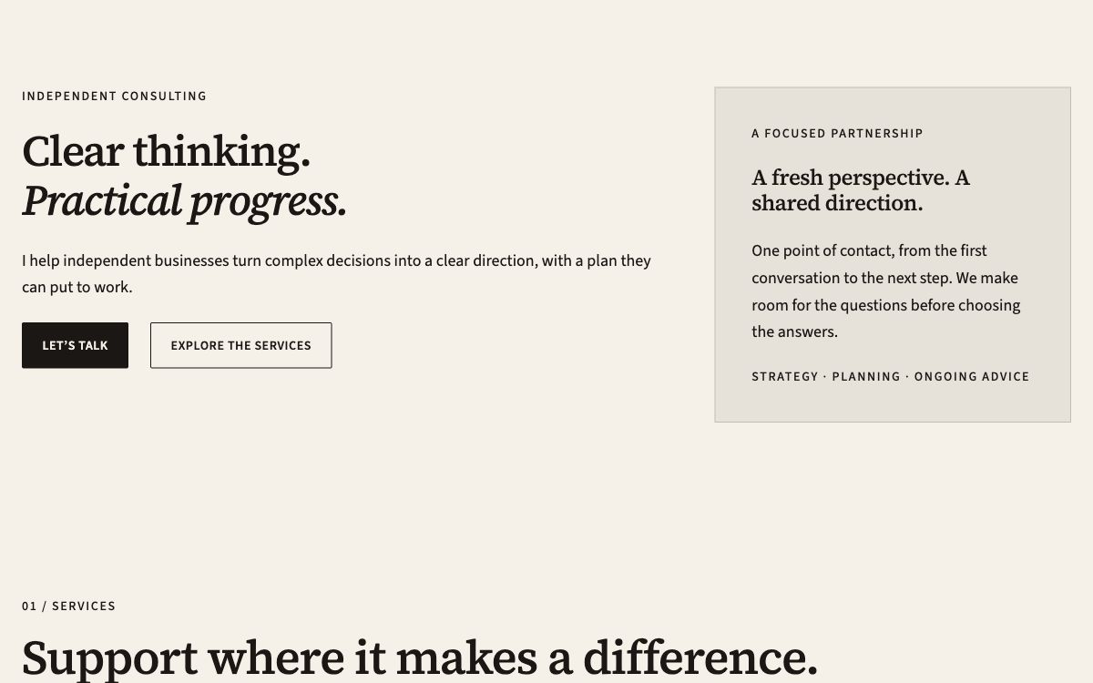 Homepage — Professionista starter layout in Trama 1.1.0