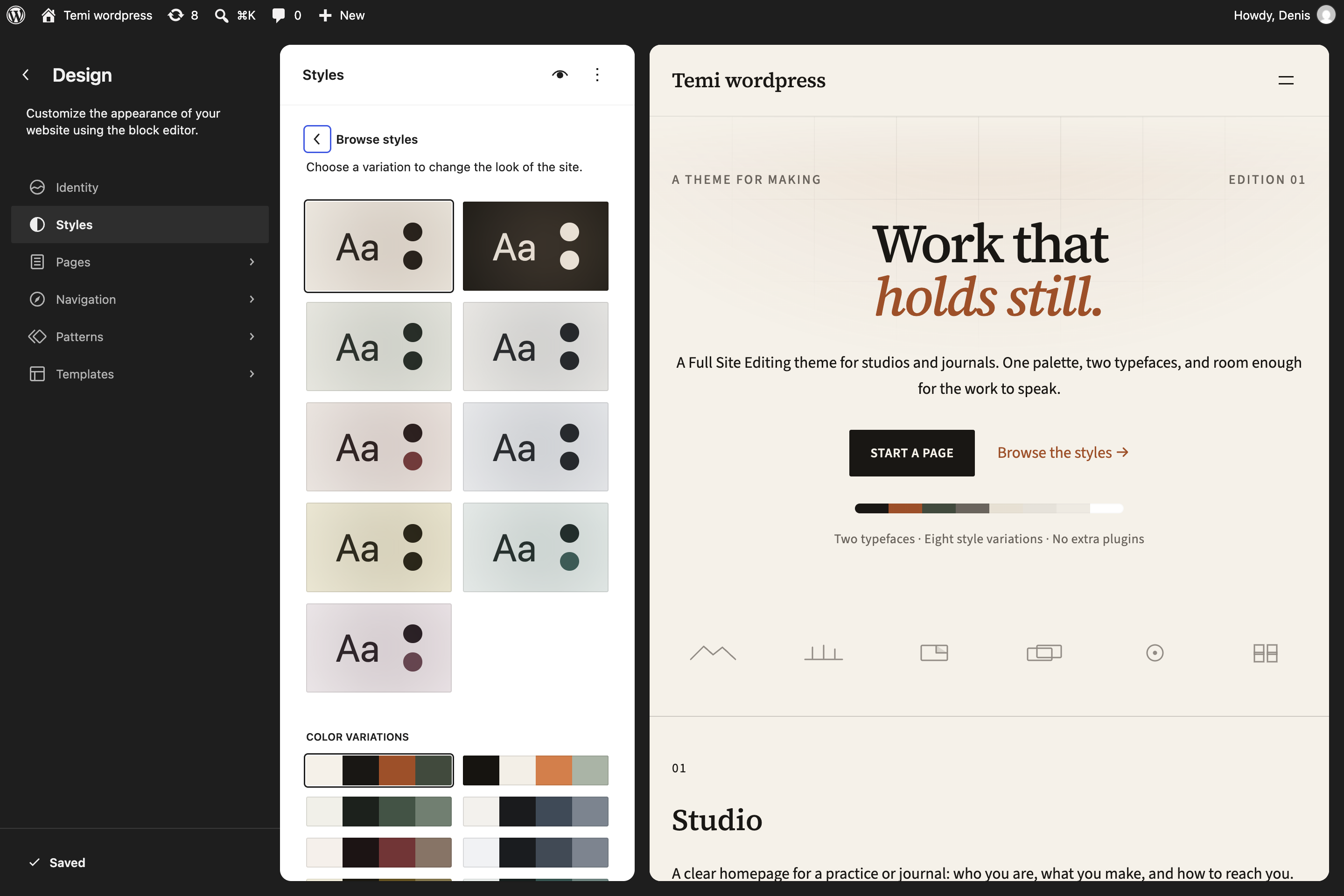 Browse styles panel showing the Trama theme variations